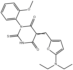 4,6(1H,5H)-Pyrimidinedione,  5-[[5-(diethylamino)-2-furanyl]methylene]dihydro-1-(2-methoxyphenyl)-2-thioxo- 结构式