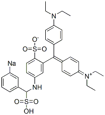 N-Ethyl-N-[4-[[4-(diethylamino)phenyl][2-sulfonato-5-[(3-sodiosulfobenzyl)amino]phenyl]methylene]-2,5-cyclohexadien-1-ylidene]ethanaminium Struktur