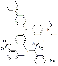 N-Ethyl-N-[4-[[4-(diethylamino)phenyl][3-[N-(3-sulfonatobenzyl)-N-(3-sodiosulfobenzyl)amino]phenyl]methylene]-2,5-cyclohexadien-1-ylidene]ethanaminium Structure