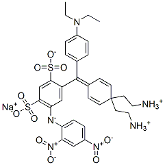 N-エチル-N-[4-[[4-(ジエチルアミノ)フェニル][5-[(2,4-ジニトロフェニル)アミノ]-2-スルホナト-4-ソジオスルホフェニル]メチレン]-2,5-シクロヘキサジエン-1-イリデン]エタンアミニウム 化学構造式