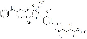 [[4'-[[1-ヒドロキシ-6-(フェニルアミノ)-3-スルホ-2-ナフタレニル]アゾ]-3,3'-ジメトキシ[1,1'-ビフェニル]-4-イル]アミノ]オキソ酢酸二ナトリウム 化学構造式
