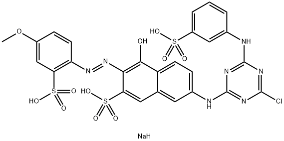 trisodium 7-[[4-chloro-6-[(3-sulphonatophenyl)amino]-1,3,5-triazin-2-yl]amino]-4-hydroxy-3-[(4-methoxy-2-sulphonatophenyl)azo]naphthalene-2-sulphonate Struktur