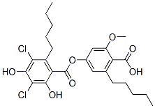 3,5-Dichloro-2,4-dihydroxy-6-pentylbenzoic acid 4-carboxy-3-methoxy-5-pentylphenyl ester Struktur
