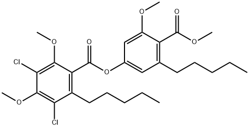 3,5-Dichloro-2,4-dimethoxy-6-pentylbenzoic acid 3-methoxy-4-(methoxycarbonyl)-5-pentylphenyl ester Struktur