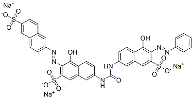 trisodium 4-hydroxy-7-[[[[5-hydroxy-6-(phenylazo)-7-sulphonato-2-naphthyl]amino]carbonyl]amino]-3-[(6-sulphonato-2-naphthyl)azo]naphthalene-2-sulphonate  Struktur