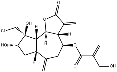 2-(Hydroxymethyl)propenoic acid 9-(chloromethyl)dodecahydro-8,9-dihydroxy-3,6-dimethylene-2-oxoazuleno[4,5-b]furan-4-yl ester Struktur