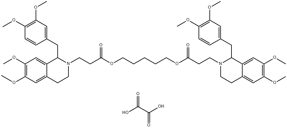 ビス[1-[(3,4-ジメトキシフェニル)メチル]-3,4-ジヒドロ-6,7-ジメトキシ-2(1H)-イソキノリンプロパン酸]1,5-ペンタンジイル・2(エタン二酸) 化学構造式