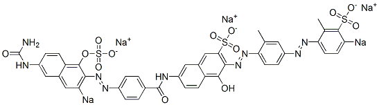 7-[[4-[(6-Ureido-1-hydroxy-3-sodiosulfo-2-naphthalenyl)azo]benzoyl]amino]-4-hydroxy-3-[[2-methyl-4-[(2-methyl-4-sodiosulfophenyl)azo]phenyl]azo]naphthalene-2-sulfonic acid sodium salt Struktur
