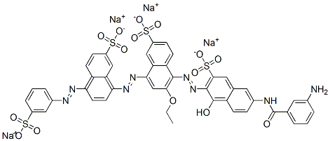 tetrasodium 5-[[6-[(3-aminobenzoyl)amino]-1-hydroxy-3-sulphonato-2-naphthyl]azo]-6-ethoxy-8-[[7-sulphonato-4-[(3-sulphonatophenyl)azo]naphthyl]azo]naphthalene-2-sulphonate 结构式