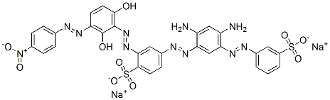 4-[[2,4-ジアミノ-5-[(3-ソジオスルホフェニル)アゾ]フェニル]アゾ]-2-[[2,6-ジヒドロキシ-3-[(4-ニトロフェニル)アゾ]フェニル]アゾ]ベンゼンスルホン酸ナトリウム 化学構造式