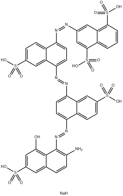 3-[[4-[[4-[(2-アミノ-8-ヒドロキシ-6-ソジオスルホ-1-ナフタレニル)アゾ]-7-ソジオスルホ-1-ナフタレニル]アゾ]-6-ソジオスルホ-1-ナフタレニル]アゾ]ナフタレン-1,5-ジスルホン酸二ナトリウム 化学構造式