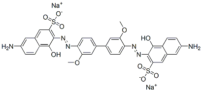 3,3'-[(3,3'-ジメトキシ-1,1'-ビフェニル-4,4'-ジイル)ビス(アゾ)]ビス[7-アミノ-4-ヒドロキシ-2-ナフタレンスルホン酸]二ナトリウム 化学構造式