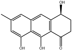 3,4-ジヒドロ-4α,8,9-トリヒドロキシ-6-メチルアントラセン-1(2H)-オン 化学構造式