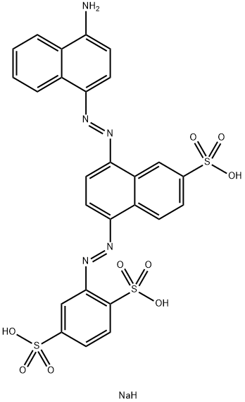 trisodium 2-[[4-[(4-amino-1-naphthyl)azo]-6-sulphonato-1-naphthyl]azo]benzene-1,4-disulphonate Struktur