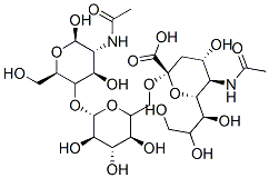 (2R,4S,5R,6R)-5-acetamido-2-[[(2R,3S,4S,5R,6S)-6-[(2R,3S,4R,5R,6R)-5-acetamido-4,6-dihydroxy-2-(hydroxymethyl)oxan-3-yl]oxy-3,4,5-trihydroxy-oxan-2-yl]methoxy]-4-hydroxy-6-[(1S,2R)-1,2,3-trihydroxypropyl]oxane-2-carboxylic acid Struktur
