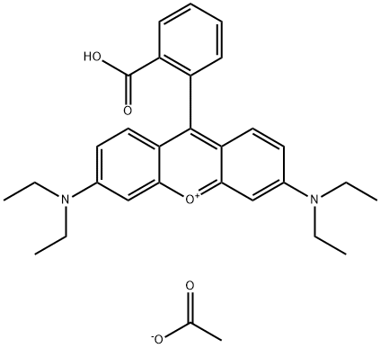 9-(2-carboxyphenyl)-3,6-bis(diethylamino)xanthylium acetate Struktur