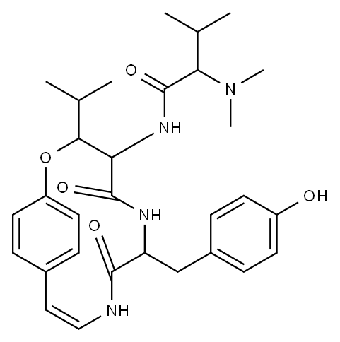 2-(Dimethylamino)-N-[7-[(4-hydroxyphenyl)methyl]-3-(1-methylethyl)-5,8-dioxo-2-oxa-6,9-diazabicyclo[10.2.2]hexadeca-10,12,14(1),15-tetren-4-yl]-3-methylbutanamide Structure