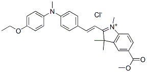 2-[2-[4-[(4-ethoxyphenyl)methylamino]phenyl]vinyl]-5-(methoxycarbonyl)-1,3,3-trimethyl-3H-indolium chloride  Struktur