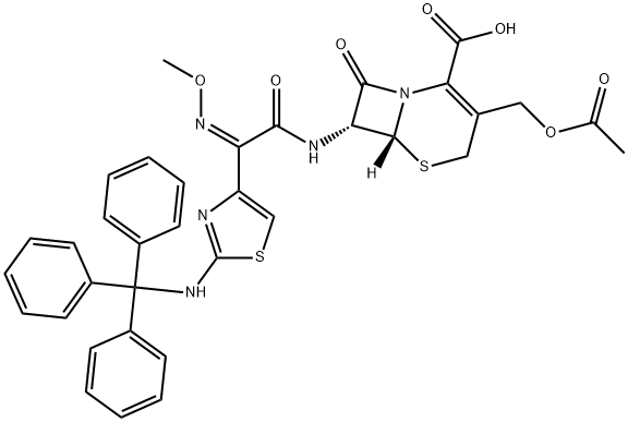 [6R-[6alpha,7beta(Z)]]-3-(acetoxymethyl)-7-[(methoxyimino)[2-(tritylamino)thiazol-4-yl]acetamido]-8-oxo-5-thia-1-azabicyclo[4.2.0]oct-2-ene-2-carboxylic acid Structure