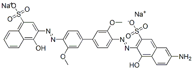 3-[[4'-[(6-アミノ-1-ヒドロキシ-3-スルホ-2-ナフチル)アゾ]-3,3'-ジメトキシ-1,1'-ビフェニル-4-イル]アゾ]-4-ヒドロキシ-1-ナフタレンスルホン酸二ナトリウム 化学構造式