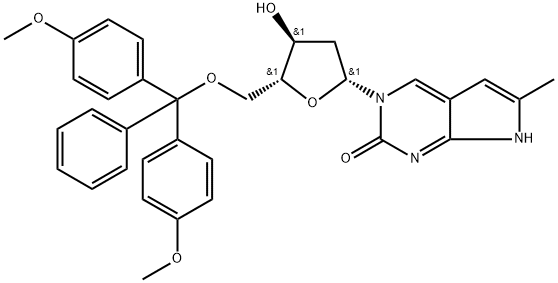 3-(BETA-D-2-DEOXYFURANOSYL)-6-METHYL-5'-DIMETHOXYTRITYL-PYRROLO-[2,3-D]-PYRIMIDIN-2-ONE Struktur