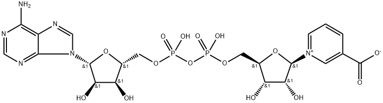 1-[5-[[[[5-(6-aminopurin-9-yl)-3,4-dihydroxy-oxolan-2-yl]methoxy-hydroxy-phosphoryl]oxy-hydroxy-phosphoryl]oxymethyl]-3,4-dihydroxy-oxolan-2-yl]pyridine-5-carboxylate, 6450-77-7, 结构式