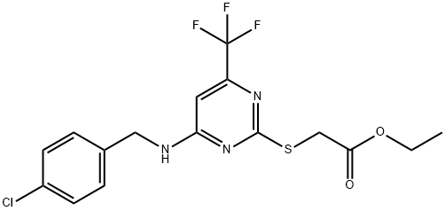 [[4-[[(4-Chlorophenyl)methyl]amino]-6-(trifluoromethyl)-2-pyrimidinyl]thio]acetic acid ethyl ester Structure