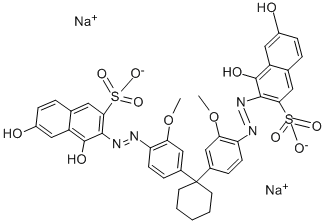 3,3'-[シクロヘキシリデンビス[(2-メトキシ-4,1-フェニレン)アゾ]]ビス[4,6-ジヒドロキシ-2-ナフタレンスルホン酸]二ナトリウム 化学構造式