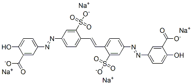 3,3'-[1,2-エテンジイルビス[(3-ソジオスルホ-4,1-フェニレン)アゾ]]ビス(6-ヒドロキシ安息香酸ナトリウム) 化学構造式