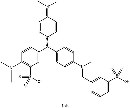 N-メチル-N-[4-[[4-(ジメチルアミノ)-3-ソジオスルホフェニル][4-[N-メチル-N-(3-スルホナトベンジル)アミノ]フェニル]メチレン]-2,5-シクロヘキサジエン-1-イリデン]メタンアミニウム 化学構造式