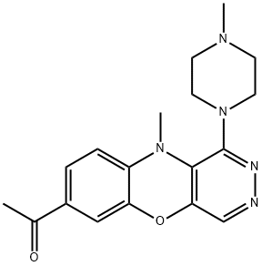 1-[10-Methyl-1-(4-methyl-1-piperazinyl)-10H-pyridazino[4,5-b][1,4]benzoxazin-7-yl]ethanone Struktur