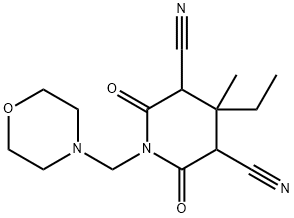 4-ethyl-4-methyl-1-(morpholin-4-ylmethyl)-2,6-dioxo-piperidine-3,5-dic arbonitrile Struktur