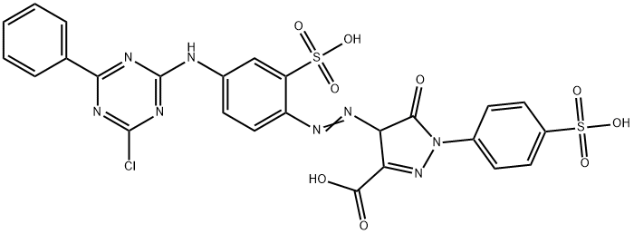 4-[[4-[(4-Chloro-6-phenyl-1,3,5-triazin-2-yl)amino]-2-sulfophenyl]azo]-4,5-dihydro-5-oxo-1-(4-sulfophenyl)-1H-pyrazole-3-carboxylic acid Struktur