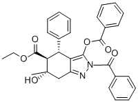 2H-Indazole-5-carboxylic acid, 4,5,6,7-tetrahydro-, 2-benzoyl-3-(benzo yloxy)-6-hydroxy-6-methyl-4-phenyl-, ethyl ester, (4-alpha,5-beta,6-al pha)-|