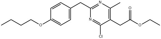 2-((4-Butoxyphenyl)methyl)-4-chloro-6-methy-5-pyrimidineacetic acid et hyl ester,64678-08-6,结构式