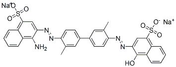 4-Amino-3-[[4'-[(1-hydroxy-4-sulfo-2-naphtyl)azo]-3,3'-dimethyl-1,1'-biphenyl-4-yl]azo]-1-naphthalenesulfonic acid disodium salt 结构式