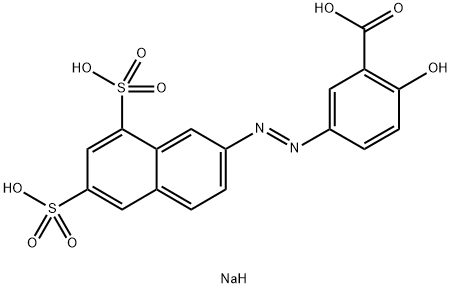 2-Hydroxy-5-[(6,8-disulfo-2-naphtyl)azo]benzoic acid trisodium salt Struktur