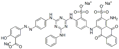 Benzoic acid, 5-4-4-4-(4-amino-9,10-dihydro-9,10-dioxo-3-sulfo-1-anthracenyl)amino-2-sulfophenylamino-6-(phenylamino)-1,3,5-triazin-2-ylaminophenylazo-2-hydroxy-, trisodium salt