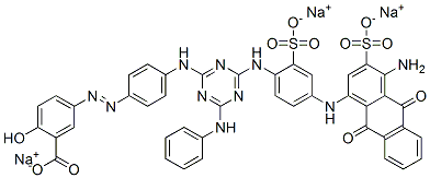 Trinatrium-5-[[4-[[4-[[4-[(4-amino-9,10-dihydro-9,10-dioxo-3-sulfonato-1-anthryl)amino]-2-sulfonatophenyl]amino]-6-(phenylamino)-1,3,5-triazin-2-yl]amino]phenyl]azo]salicylat