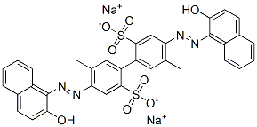 disodium 4,4'-bis[(2-hydroxy-1-naphthyl)azo]-5,5'-dimethyl[1,1'-biphenyl]-2,2'-disulphonate  Struktur