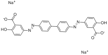 3,3'-[[1,1'-ビフェニル]-4,4'-ジイルビス(アゾ)]ビス[6-ヒドロキシ安息香酸ナトリウム] 化学構造式