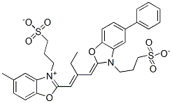 hydrogen 5-methyl-2-[2-[[5-phenyl-3-(3-sulphonatopropyl)-3H-benzoxazol-2-ylidene]methyl]but-1-enyl]-3-(3-sulphonatopropyl)benzoxazolium Struktur