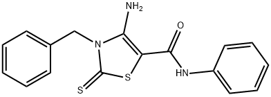 5-Thiazolecarboxamide, 2,3-dihydro-4-amino-N-phenyl-3-(phenylmethyl)-2 -thioxo-, hydrate Struktur
