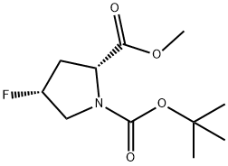 1-tert-butyl 2-methyl (2R,4R)-4-fluoropyrrolidine-1,2-dicarboxylate 化学構造式