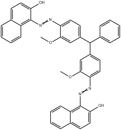 1,1’-[(苯基亚甲基)二[(2-甲氧基-4,1-亚苯基)偶氮]]二-2-萘酚, 6483-64-3, 结构式