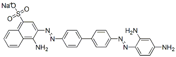 4-アミノ-3-[[4'-[(2,4-ジアミノフェニル)アゾ]-1,1'-ビフェニル-4-イル]アゾ]-1-ナフタレンスルホン酸ナトリウム 化学構造式