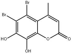 5,6-ジブロモ-7,8-ジヒドロキシ-4-メチル-2H-1-ベンゾピラン-2-オン 化学構造式