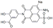5-(6-アミノ-1,3-ジオキソ-5-ソジオスルホ-1H-ベンゾ[de]イソキノリン-2(3H)-イル)-2-ヒドロキシ安息香酸 化学構造式