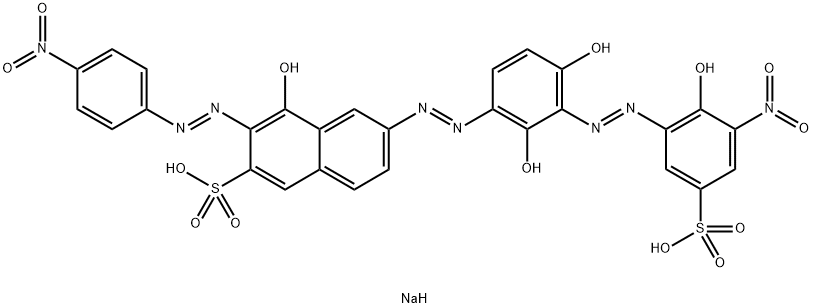 4-ヒドロキシ-6-[[3-[(2-ヒドロキシ-3-ニトロ-5-ソジオスルホフェニル)アゾ]-2,4-ジヒドロキシフェニル]アゾ]-3-[(4-ニトロフェニル)アゾ]ナフタレン-2-スルホン酸ナトリウム 化学構造式