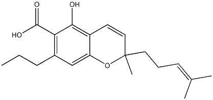 (-)-5-ヒドロキシ-2-メチル-2-(4-メチル-3-ペンテニル)-7-プロピル-2H-1-ベンゾピラン-6-カルボン酸 化学構造式
